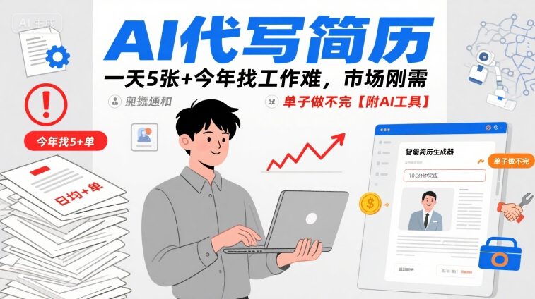 AI代写简历，一天5张+今年找工作难，市场刚需，单子做不完【附AI工具】 - 副业心选-副业心选