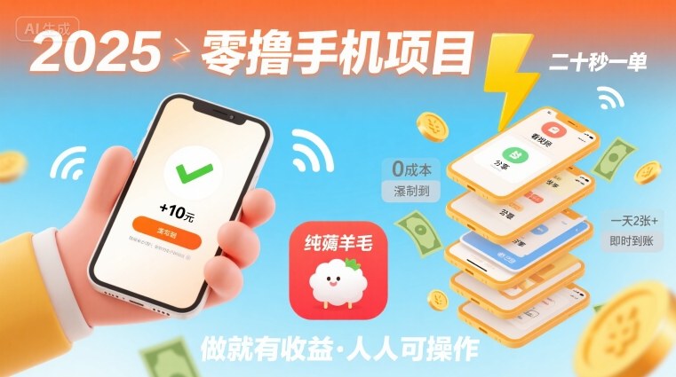 2025年零撸手机项目，二十秒一单，纯薅羊毛 一天2张+做就有-副业心选