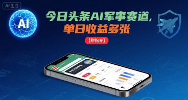 今日头条AI军事赛道，单日收益多张 ，手机可做【附指令】-副业心选