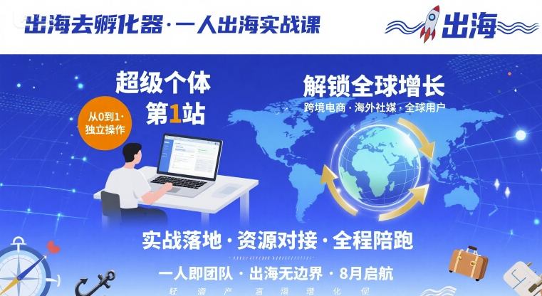 出海去孵化器，一人出海实战课，​超级个体第1站，解锁全球增长 - 副业心选-副业心选