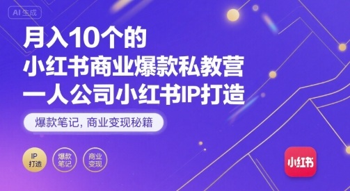 月入10个的小红书商业爆款私教营，一人公司小红书IP打造，爆款笔记，商业变现秘籍-副业心选