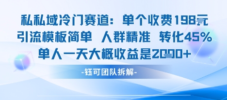 私域冷门赛道单个收费198米引流模板简单人群精准 45%的转化率单人一天大概收益多张-副业心选