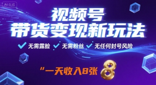 视频号带货变现新玩法，无需露脸，无需粉丝，无任何封号风险，一天收益8张【揭秘】-副业心选