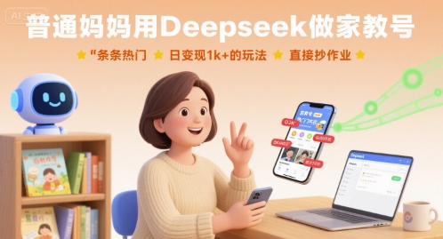 普通妈妈用Deepseek做家教号，条条热门，日变现1k+的玩法，直接抄作业-副业心选
