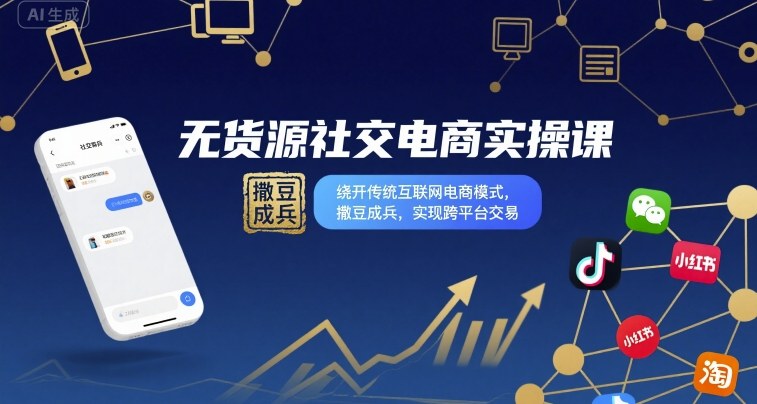 无货源社交电商实操课，绕开传统互联网电商模式，撒豆成兵，实现跨平台交易-副业心选