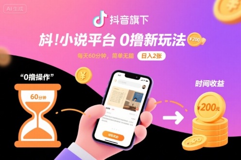 抖音旗下小说平台0撸新玩法，每天挂G60分钟，简单无脑，日入2张【揭秘】-副业心选