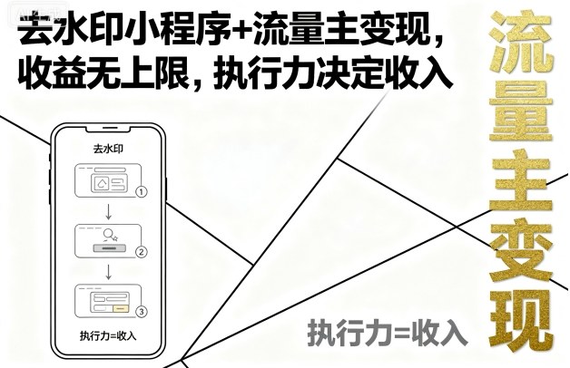 去水印小程序+流量主变现，收益无上限，执行力决定收入-副业心选