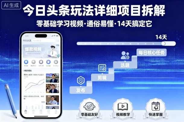 今日头条玩法详细项目拆解，零基础学习视频 通俗易懂 14天搞定它 - 副业心选-副业心选