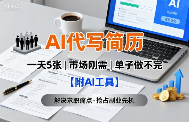 AI代写简历，一天5张，今年找工作难，市场刚需，单子做不完【附AI工具】-副业心选