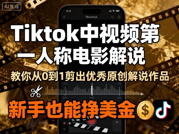 Tiktok中视频第一人称电影解说，教你从0到1剪出一个优秀的原创解说作品，新手也能挣美金-副业心选