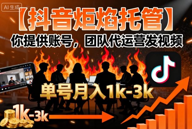 【抖音炬焰托管】你提供账号，团队代运营发视频，单号月入1k+【揭秘】 - 副业心选-副业心选