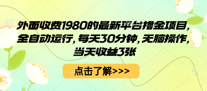 外面收费1980的最新平台撸金项目，全自动运行，每天30分钟，无脑操作，当天收益3张【揭秘】-副业心选