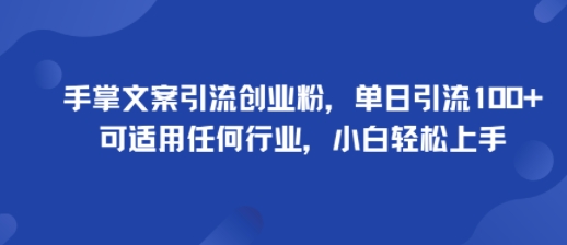 手掌文案引流创业粉，单日引流100+，可适用任何行业，小白轻松上手-副业心选