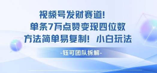 视频号发财赛道单条7W点赞变现四位数方法简单易复制小白玩法 - 副业心选-副业心选