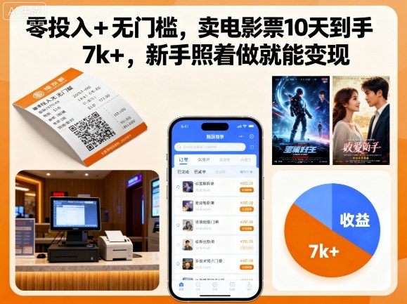 零投入+无门槛，卖电影票10天到手7k+，新手照着做就能变现【揭秘】 - 副业心选-副业心选