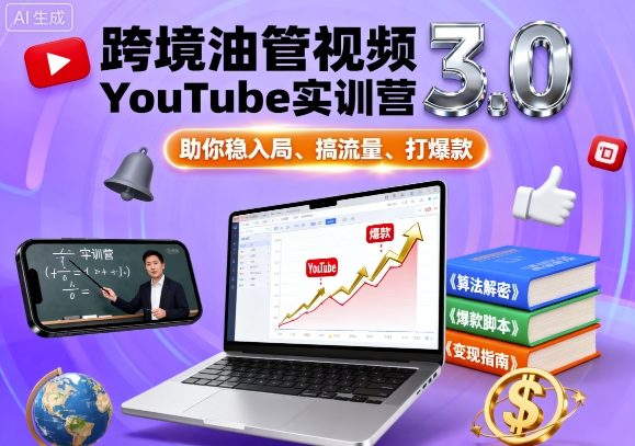 跨境油管视频YouTube实训营3.0，助你稳入局、搞流量、打爆款-副业心选