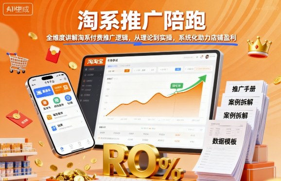 淘系推广陪跑，全维度讲解淘系付费推广逻辑，从理论到实操，系统化助力店铺盈利-副业心选