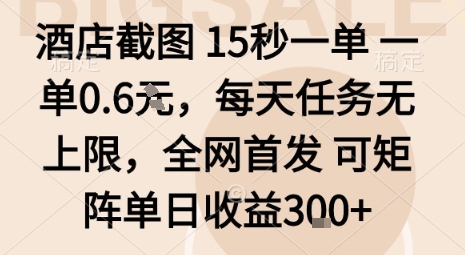 酒店截图15秒一单，一单0.6米，每天任务无上限，全网首发可矩阵单日收益3张【揭秘】-副业心选