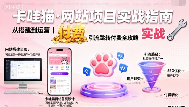 卡哇猫·网站项目，网站搭建与运营以及引流跳转付费 - 副业心选-副业心选