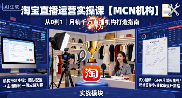淘宝直播运营实操课【MCN机构】，从0到1做一家月销千W的直播机构-副业心选