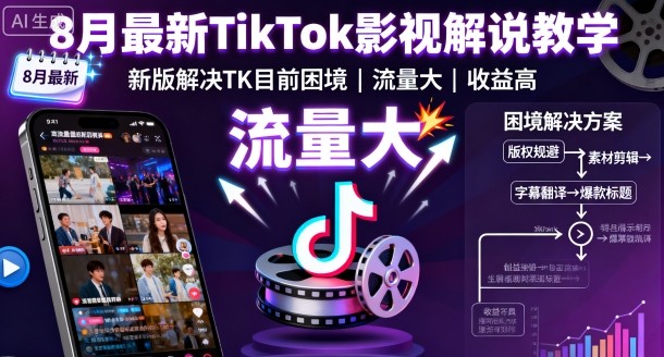 8月最新TikTok影视解说教学，新版解决TK目前困境，流量大，收益高-副业心选