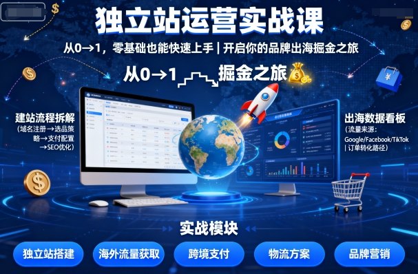 独立站运营实战课，​从0到1，零基础也能快速上手，开启你的品牌出海掘金之旅-副业心选
