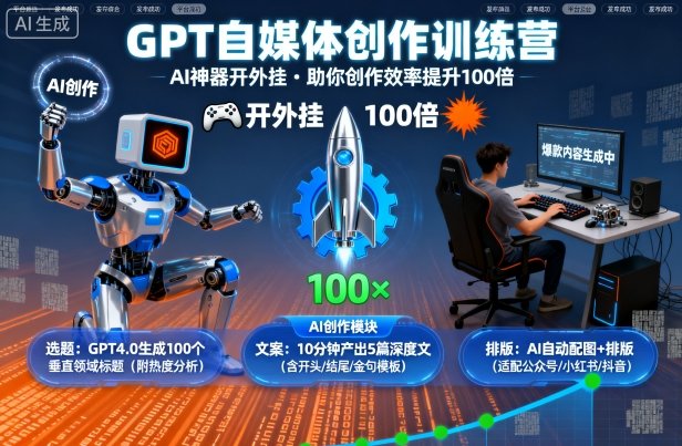 GPT自媒体创作训练营：AI神器开外挂，助你创作效率提升100倍-副业心选