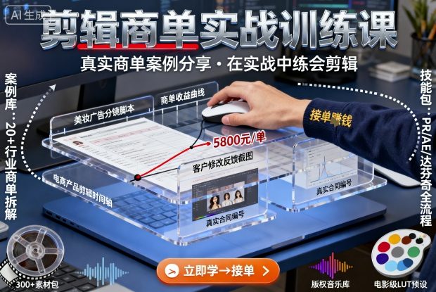 剪辑商单实战训练课，真实商单案例分享，在实战中练会剪辑-副业心选