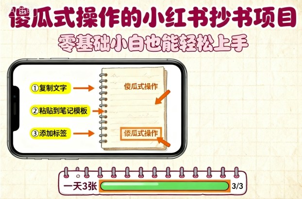 傻瓜式操作的小红书抄书项目，会复制粘贴就行，零基础小白也能一天3张-副业心选