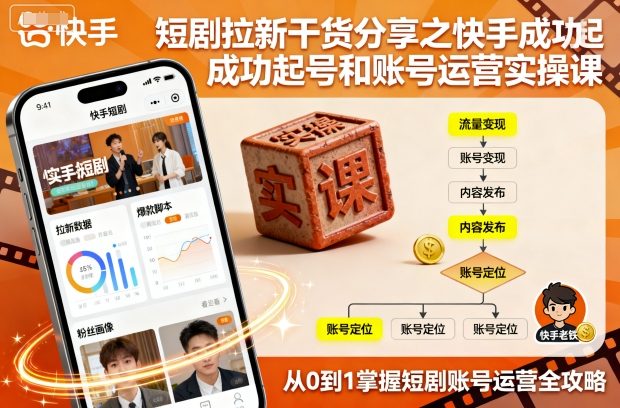 短剧拉新干货分享之快手成功起号和账号运营实操课 - 副业心选-副业心选