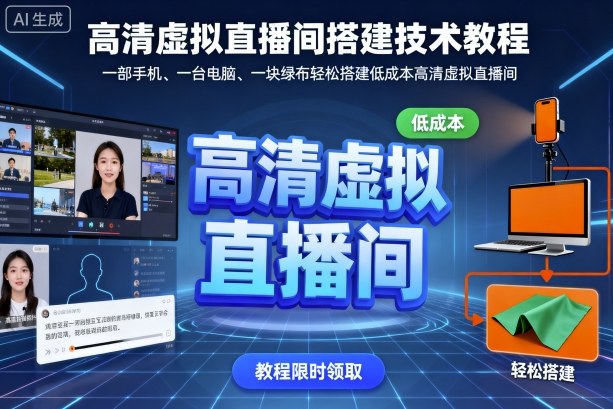 高清虚拟直播间搭建技术教程，一部手机、一台电脑、一块绿布轻松搭建低成本高清虚拟直播间-副业心选