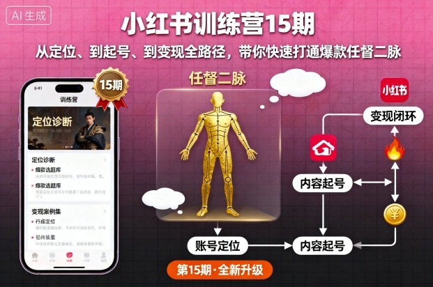 小红书训练营15期，从定位、到起号、到变现全路径，带你快速打通爆款任督二脉-副业心选