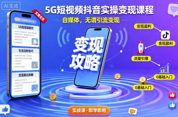 5G短视频抖音实操变现课程，自媒体，无谓引流变现-副业心选