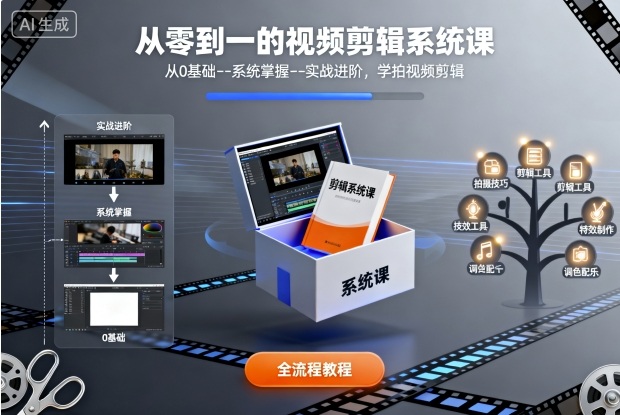 从零到一的视频剪辑系统课，从0基础–系统掌握–实战进阶，学拍视频剪辑-副业心选