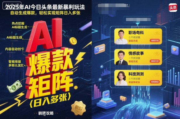 2025年AI今日头条最新暴利玩法，自动生成爆款，轻松实现矩阵日入多张 - 副业心选-副业心选