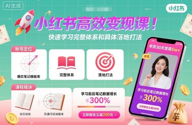 小红书高效变现课，快速学习小红书完整体系和具体落地打法-副业心选