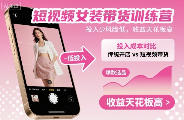 短视频女装带货训练营，投入少风险低，收益天花板高-副业心选