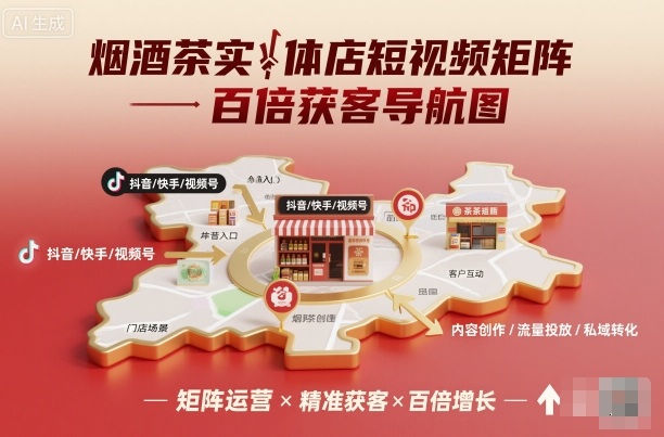烟酒茶实体店短视频矩阵百倍获客导航图 - 副业心选-副业心选