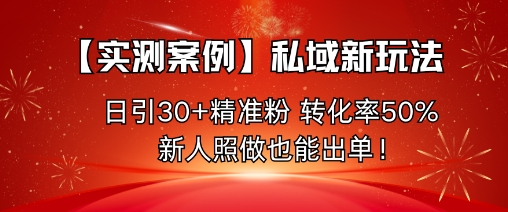 【实测案例】私域新玩法，日引30+精准粉，转化率50%，新人照做也能出单！-副业心选
