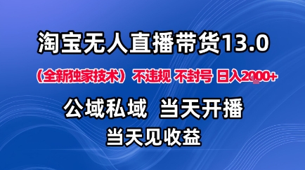 淘宝无人直播13.0，公域私域技术，不封号，不违规布局下半年旺季赛道，日入1K+(独家技术)【揭秘】 - 副业心选-副业心选