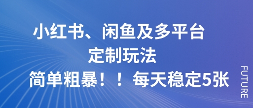 小红书、闲鱼及多平台定制玩法简单粗暴！每天稳定5张-副业心选