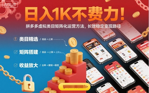 日入1K不费力！拼多多虚拟类目矩阵化运营方法，长效稳定变现路径-副业心选