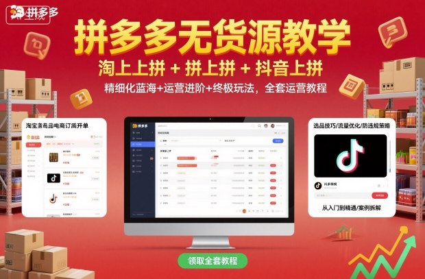 拼多多无货源教学，淘上拼+拼上拼+抖上拼，精细化蓝海+运营进阶+终极玩法，全套运营教程-副业心选
