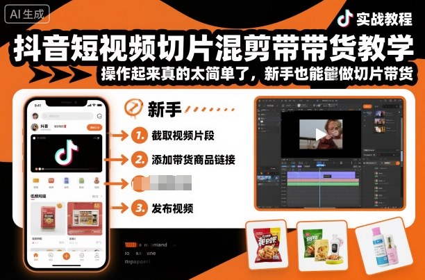 抖音短视频切片混剪带货教学，操作起来真的太简单了，新手也能做切片带货-副业心选