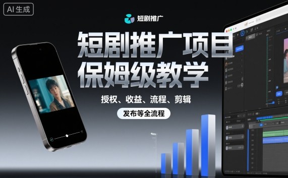 短剧推广项目保姆级教学，授权、收益、流程、剪辑，发布等全流程-副业心选