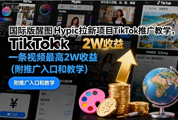 国际版醒图Hypic拉新项目TikTok推广教学，一条视频最高2W收益(附推广入口和教学)-副业心选