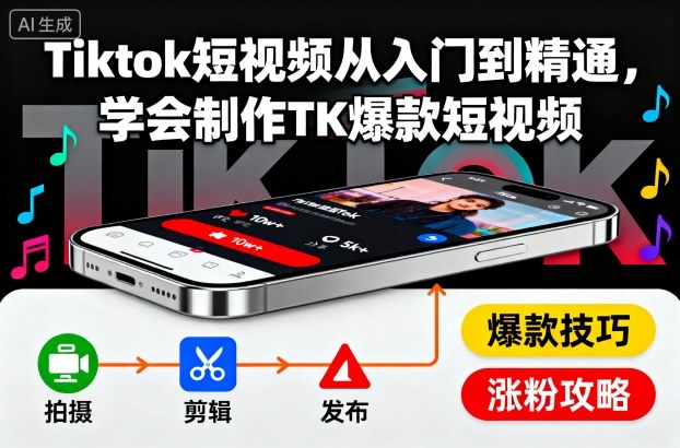Tiktok短视频从入门到精通，学会制作TK爆款短视频-副业心选