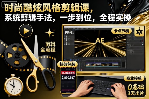 时尚酷炫风格剪辑课，系统剪辑手法，一步到位，全程实操-副业心选
