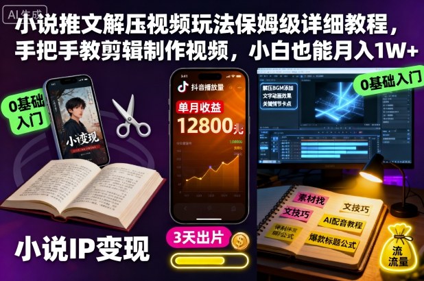 小说推文解压视频玩法保姆级详细教程，手把手教剪辑制作视频，小白也能月入1W+ - 副业心选-副业心选