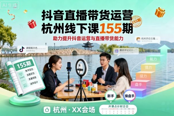 抖音直播带货运营杭州线下课155期，助力提升抖音运营与直播带货能力-副业心选